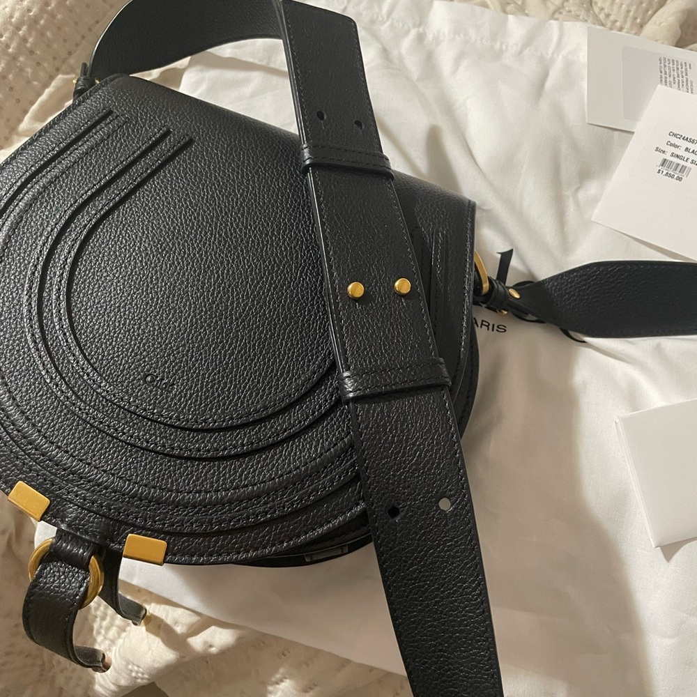Chloe Black Leather Crossbody Bag with Gold Accents